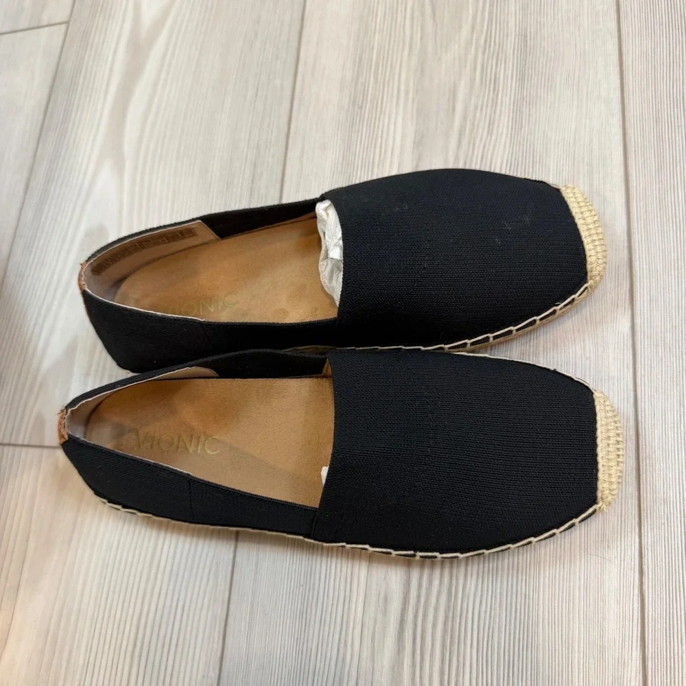 NEW Vionic Coast Valeri Black Canvas Espadrille Slip On Flats Orthaheel 7.5